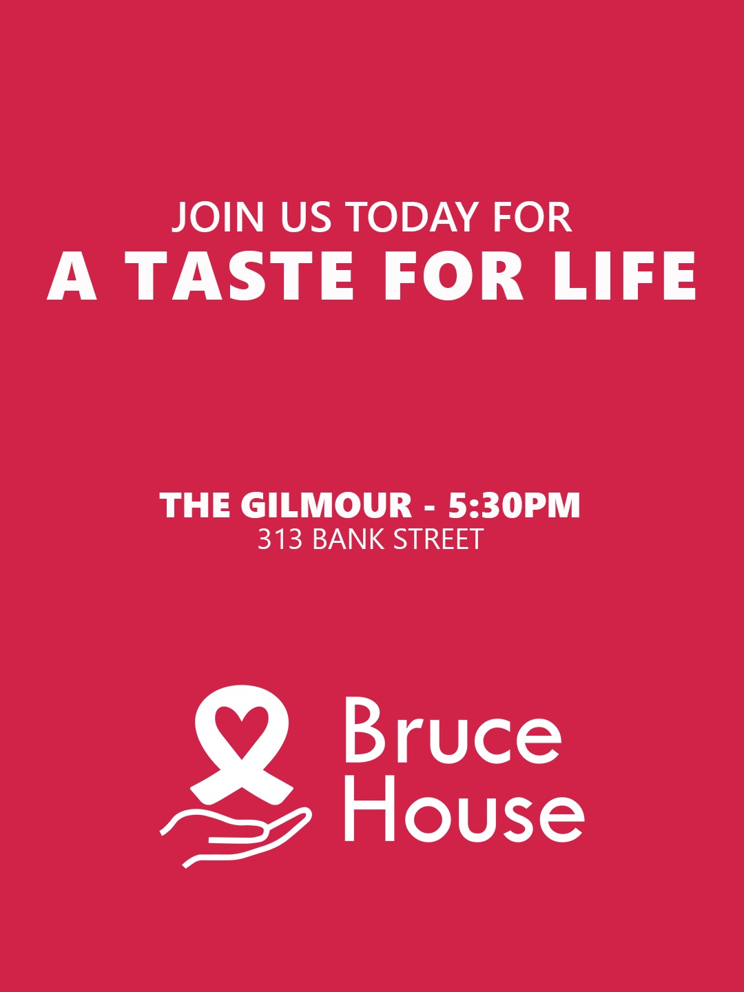Join us today for A Taste for Life ♥️ 

Dine out at participating restaurants and 25% of proceeds will be donated to support Bruce House and the vital work they do in our community.

Your meal helps provide housing, food, and essential support to people living with HIV.

🗓️ April 15
📍 The Gilmour
⏰ 5:30PM

@brucehouse1988 @thegilmourbar #atasteforlife #ottawafood #ottawalocal #hivawareness #endstigma